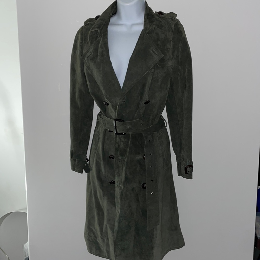 Vintage Izzue olive green leather trench coat